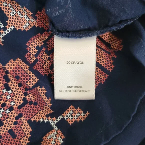 Unity World Wear Sz S Floral Navy Peasant Top Smocked 3/4 Sleeves Boho Blouse - Picture 10 of 11